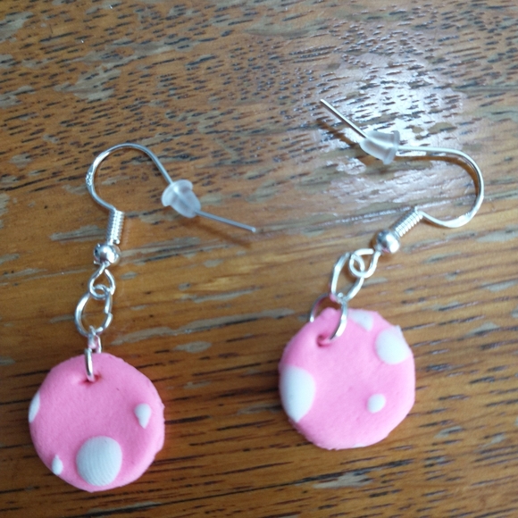 Circle Dangling Air Dry Clay Handmade Earrings 2 pairs - Picture 6 of 6